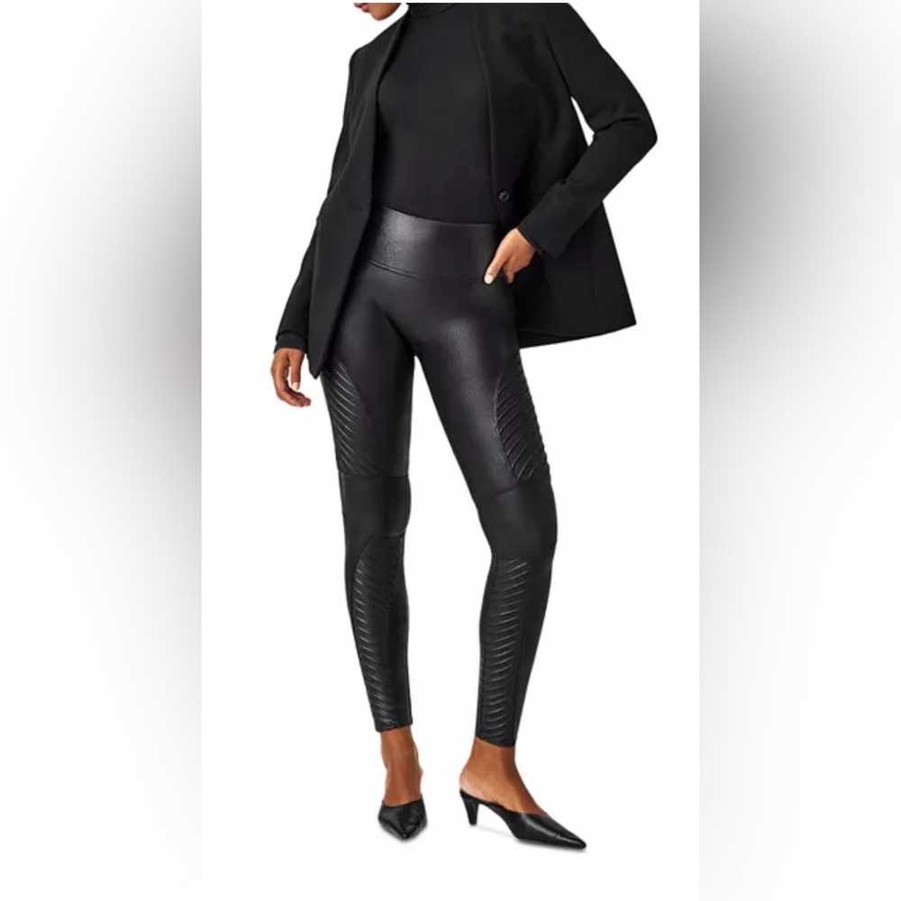 SPANX Moto Faux Leather Leggings  -Very Black- Size Large